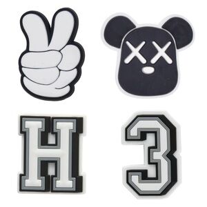 4ct Shoe Charms - Peace Sign, Mouse, H and 3